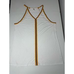 Wave Zone Beach Tank Top Tunic White Yellow Size L/XL Sheer Slub Textured Fabric
